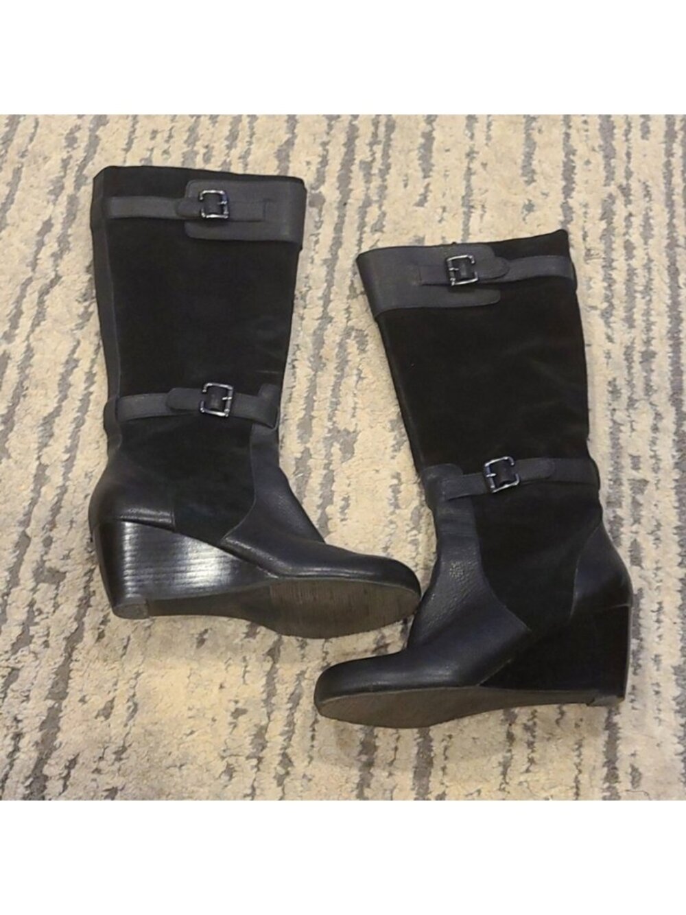 Denver Hayes Black Suede and Leather wedge tall boots